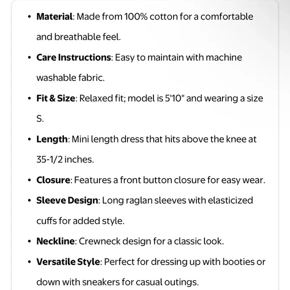 Time and Tru Women's Button Front Denim Mini Dress with Long Sleeves, Size M - Picture 6 of 14